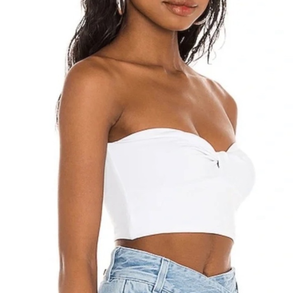 NBD White Strapless Twist Detail Halena Crop Top - Picture 4 of 12